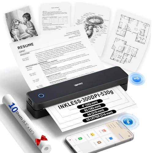 iDPRT Inkless Portable Printer for Travel Wireless Thermal Printer Supports 85 x 11 US Letter A4 MT610Pro 300DPI Small Bluetooth Printers Compatible with iOS Android Laptop for Home Office Car Black - Image 1