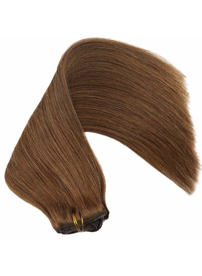 Eufficco Real Human Remy Hair Lace Clip In Hair Extensions 16inch Finsih at 16.5inch 100g Color #4 Chocolate Brown Double Wefted Thick Ends Silky Soft Long Lifespan Tangle Free Human Hair Extensions - Image 2