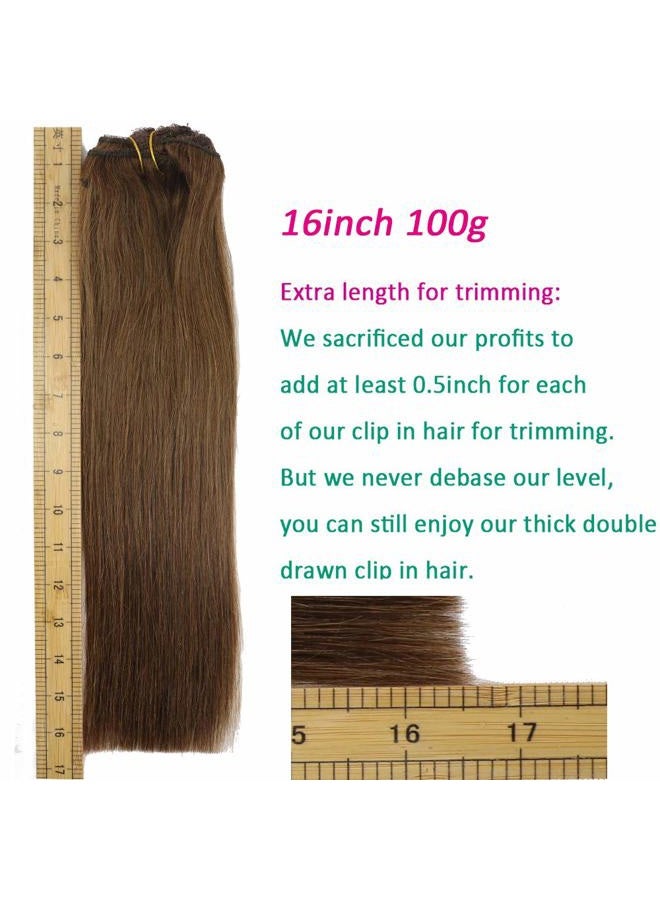 Eufficco Real Human Remy Hair Lace Clip In Hair Extensions 16inch Finsih at 16.5inch 100g Color #4 Chocolate Brown Double Wefted Thick Ends Silky Soft Long Lifespan Tangle Free Human Hair Extensions - Image 4