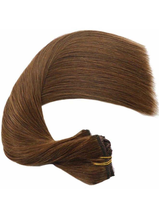 Eufficco Real Human Remy Hair Lace Clip In Hair Extensions 16inch Finsih at 16.5inch 100g Color #4 Chocolate Brown Double Wefted Thick Ends Silky Soft Long Lifespan Tangle Free Human Hair Extensions - Image 3