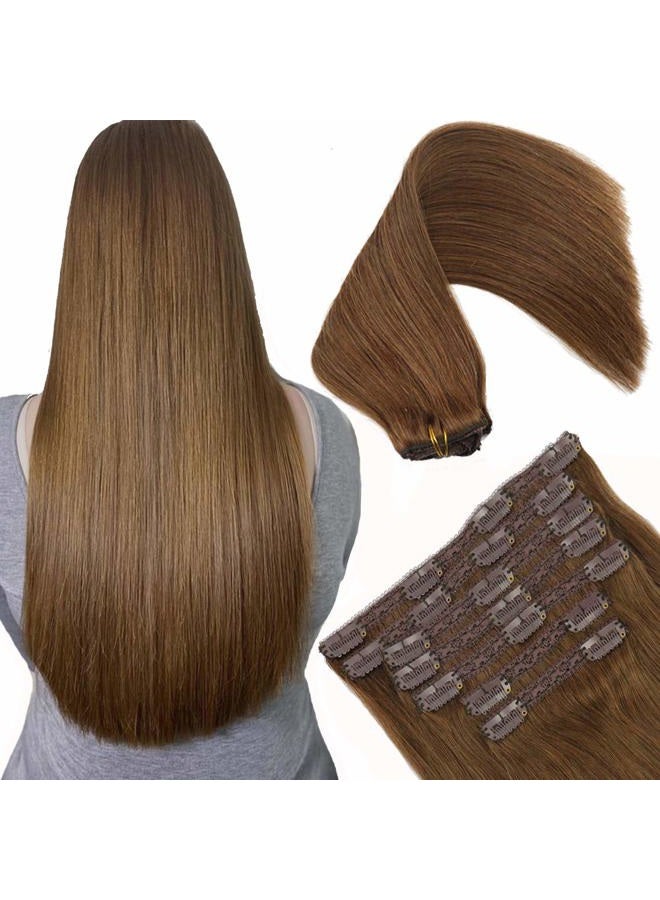 Eufficco Real Human Remy Hair Lace Clip In Hair Extensions 16inch Finsih at 16.5inch 100g Color #4 Chocolate Brown Double Wefted Thick Ends Silky Soft Long Lifespan Tangle Free Human Hair Extensions - Image 1