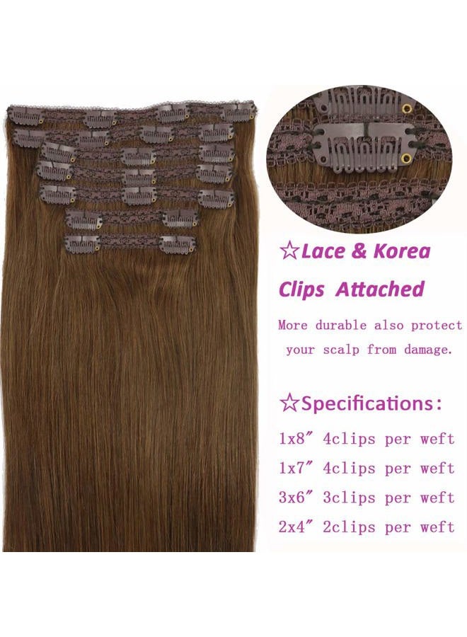 Eufficco Real Human Remy Hair Lace Clip In Hair Extensions 16inch Finsih at 16.5inch 100g Color #4 Chocolate Brown Double Wefted Thick Ends Silky Soft Long Lifespan Tangle Free Human Hair Extensions - Image 5