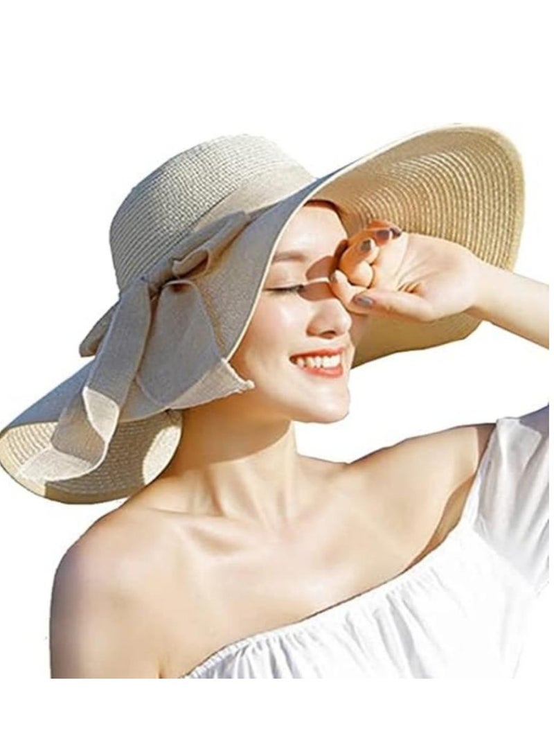 DUNISO Wide Brim Beach Hat For Women Big Bowknot Summer Straw Sun Hat Floppy Foldable Roll Up Hat Solid Hats Uv Protection Caps For Vacation, Travel - Image 1