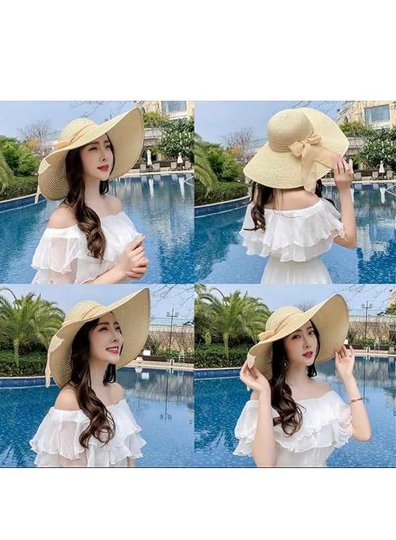 DUNISO Wide Brim Beach Hat For Women Big Bowknot Summer Straw Sun Hat Floppy Foldable Roll Up Hat Solid Hats Uv Protection Caps For Vacation, Travel - Image 5