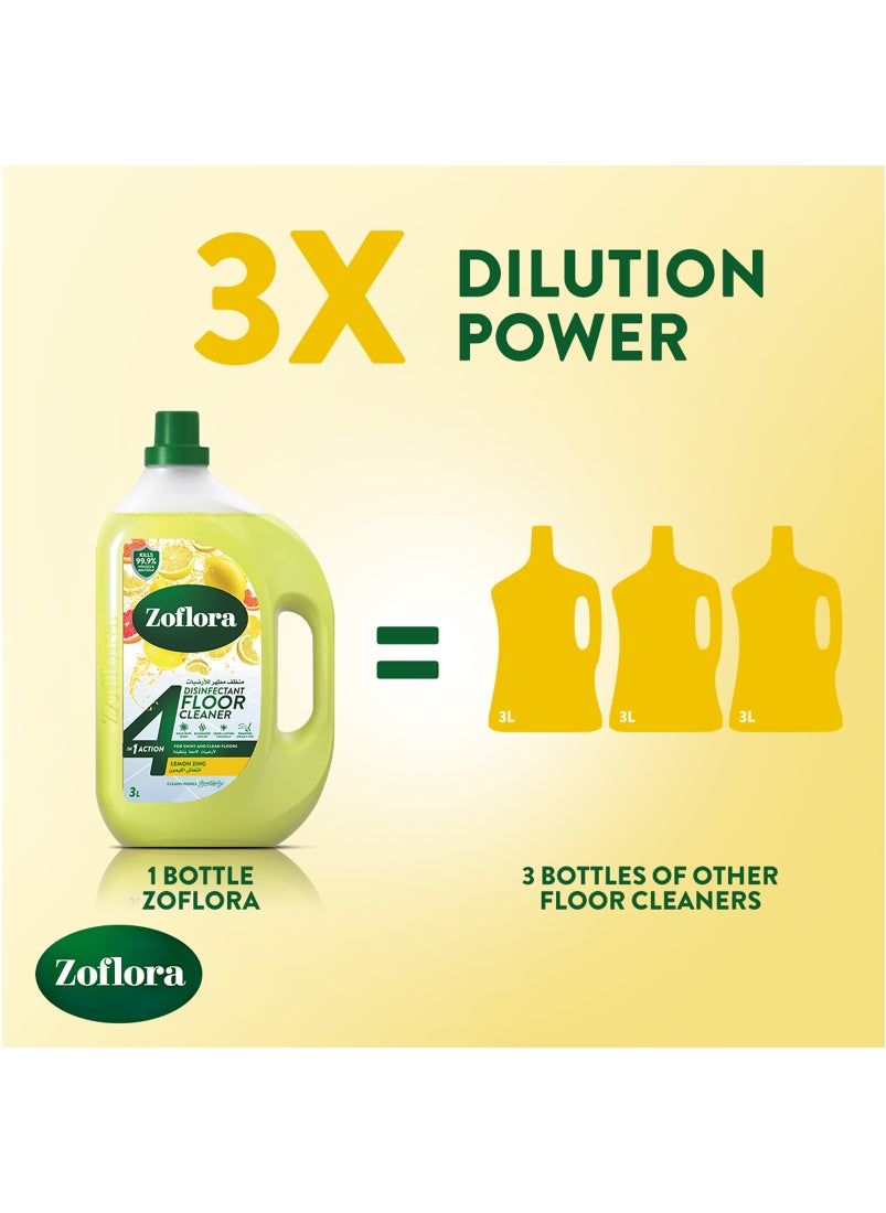 Zoflora 4 In 1 Disinfectant Floor Cleaner Lemon ZIng 3L  - Image 5
