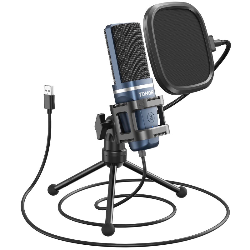 TONOR TC777 Podcast Microphone USB Computer Microphone Cardioid Condenser PC Mic with Tripod Stand and Pop Filter for Podcasting Streaming Vocal Recording Compatible with PC Laptop PS45 - Image 2