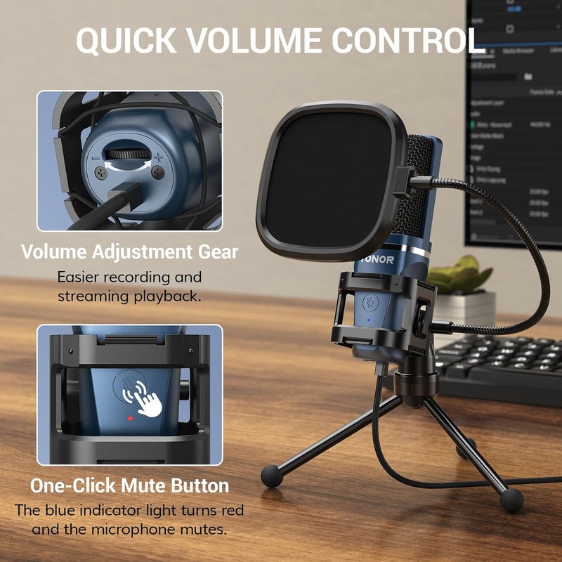 TONOR TC-777 USB Gaming Microphone Set with Pop Filter and Tripod Stand - Image 3