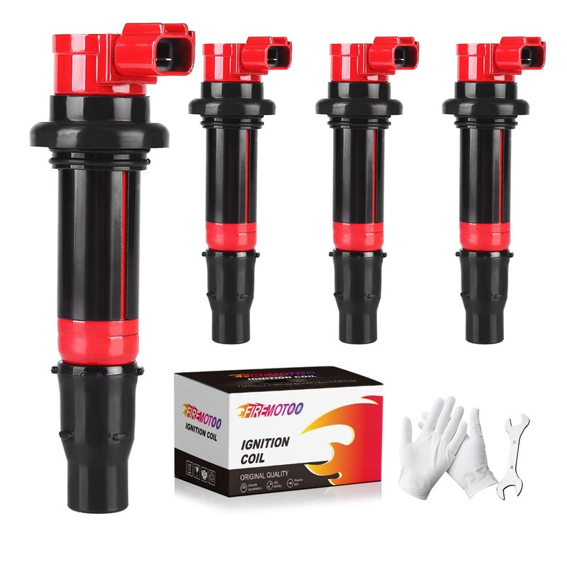 FIREMOTOO Pack of 4 Ignition Coil Pack Compatible with Yamaha 2003-2007 YZF-R6 2006-2009 YZF-R6S 2002-2006 YZF-R1 2006-2014 FZ1 2009-2016 Vmax 1700 2015 FZS1 2003-2007 R6 F6T558 2C0-82310-00-00 Red - Image 1