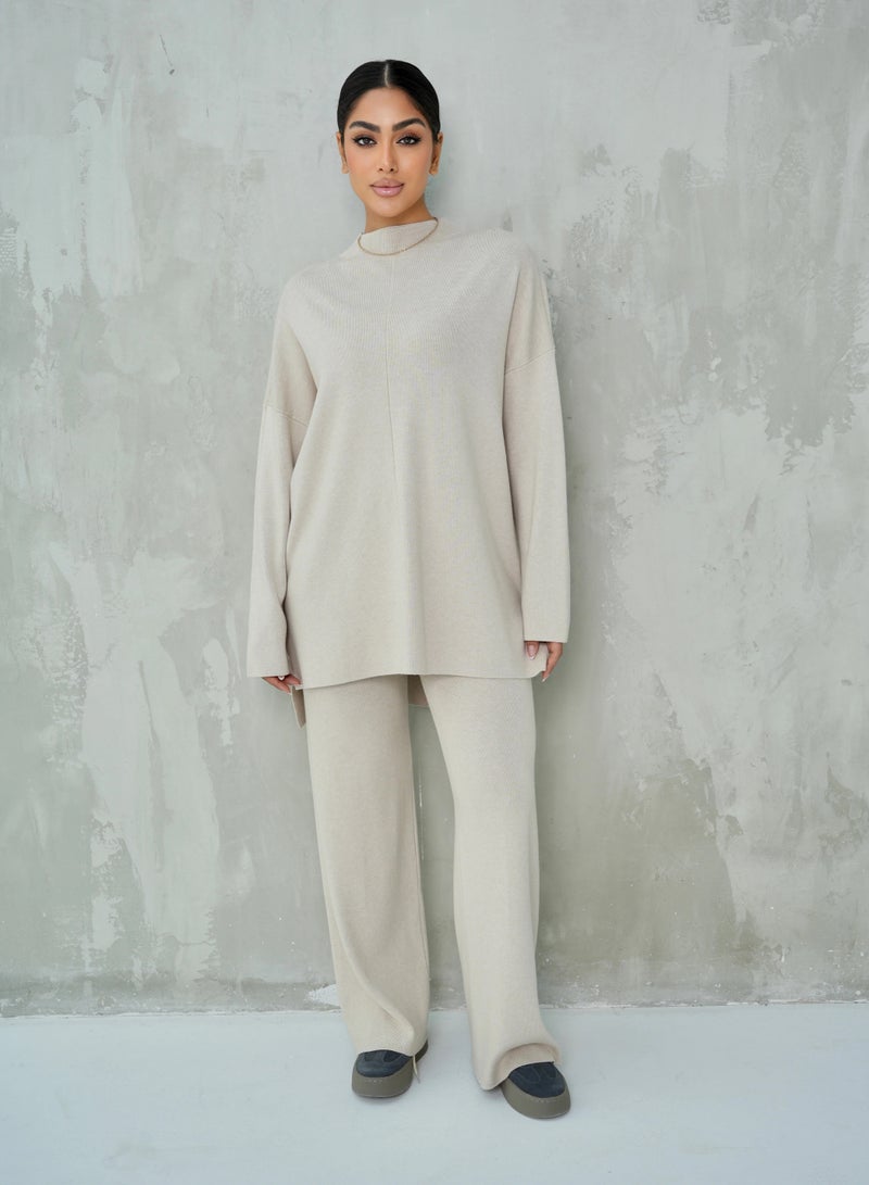 Andy Women's Premium Knitwear Set – Long-Sleeve Tunic Top with Wide-Leg Trousers | Elegant & Comfortable Two-Piece Outfit for Casual or Formal Wear - White - Image 1