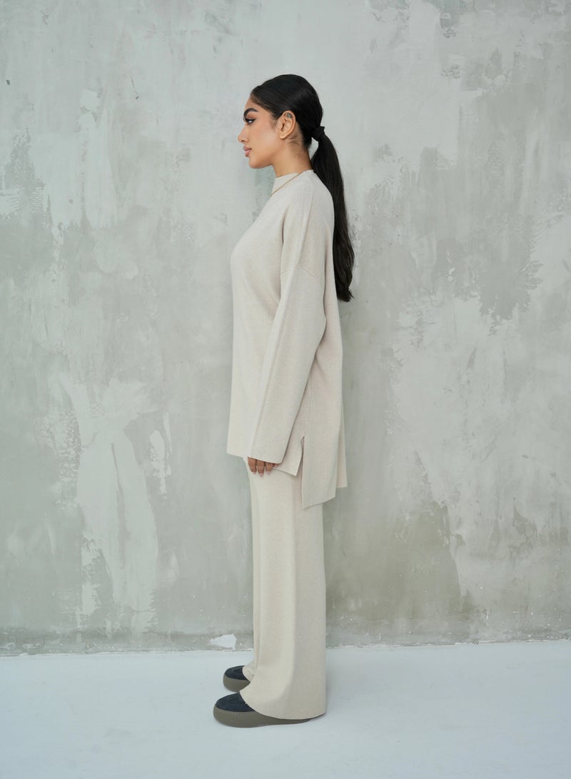 Andy Women's Premium Knitwear Set – Long-Sleeve Tunic Top with Wide-Leg Trousers | Elegant & Comfortable Two-Piece Outfit for Casual or Formal Wear - White - Image 2