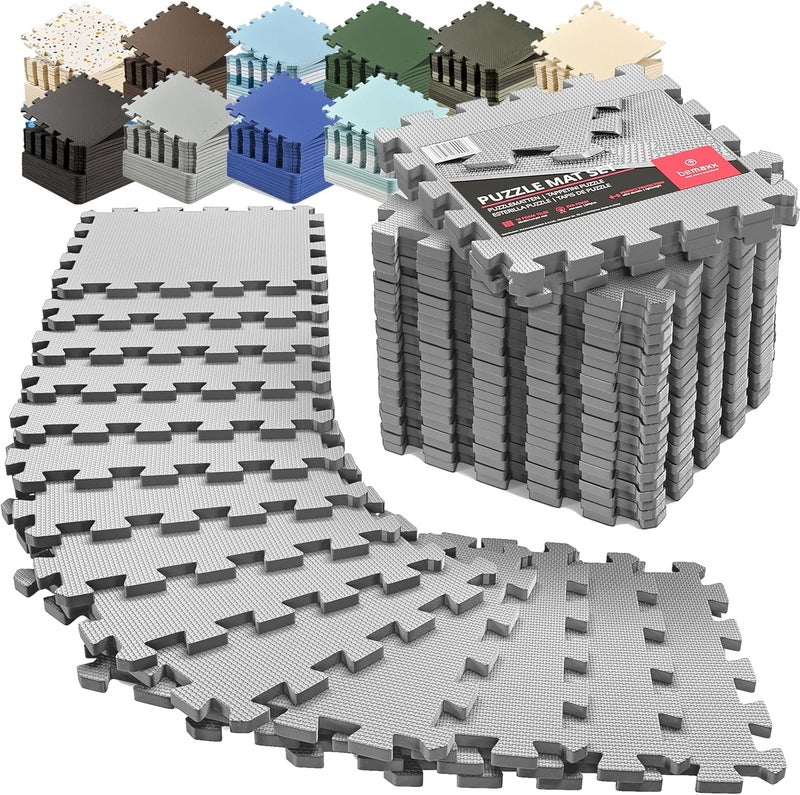 BeMaxx Gym Mats Set - 18 pcs EVA Interlocking Foam Floor Tiles (12.6"x12.6"x0.4") 18sqft Protective Gym Flooring Sports Home Workout Exercise Mats Puzzle Garage Fitness Play-Room Garage Pool Treadmill - Image 1