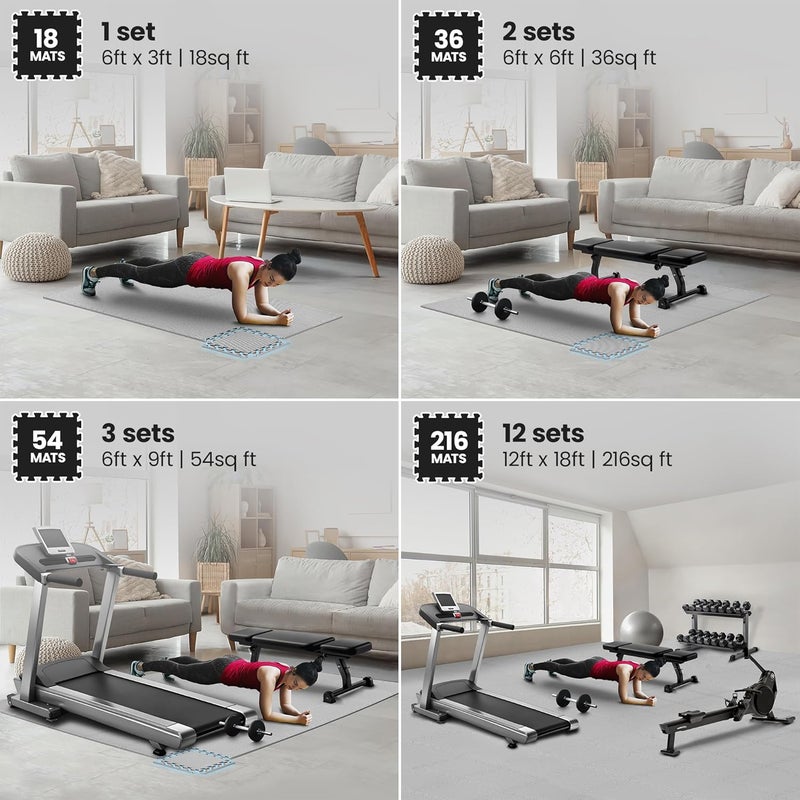 BeMaxx Gym Mats Set - 18 pcs EVA Interlocking Foam Floor Tiles (12.6"x12.6"x0.4") 18sqft Protective Gym Flooring Sports Home Workout Exercise Mats Puzzle Garage Fitness Play-Room Garage Pool Treadmill - Image 3