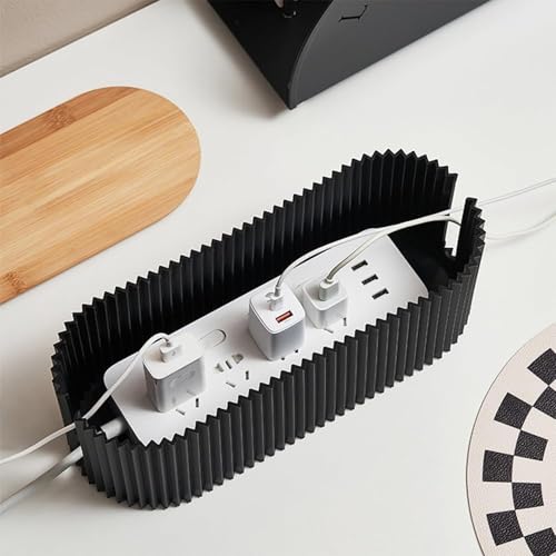 Soko Cable Management Box with Bamboo Lid | Cords Hider & Surge Protector | Concealer for Power Strips, Router, TV, Gadget Wires Storage Organiser Tray for Desk, Table - Home, Office - Black - Image 3