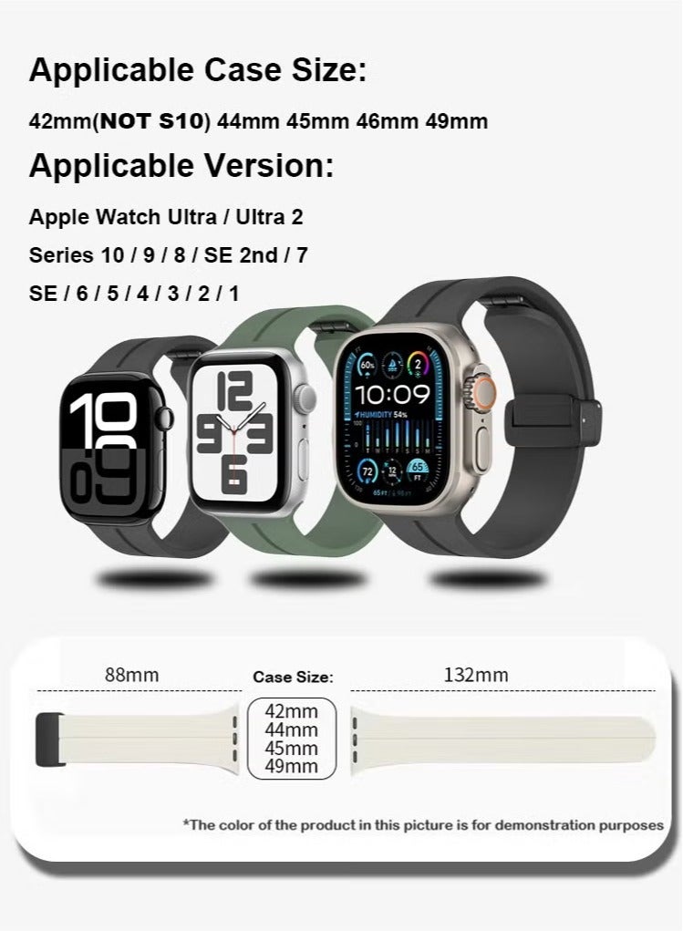 Soft Silicone Sport Watch Band with Magnetic Buckle Fits Apple Watch Ultra 2/Ultra Series 9/8/SE 2nd Gen/7/SE/6/5/4/3/2/1 Compatible with 42/44/45/49mm Case Sizes