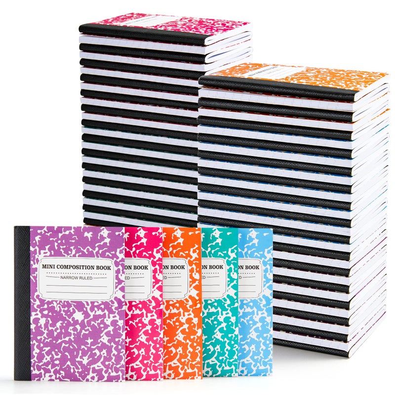 feela 70 Pack Mini Composition Notebook Bulk, Cute Pocket Composition Note Pad, Small Journal Notebooks for Students College School Supplies, 4.5" X 3.25", Narrow Ruled, 5 Pastel Marble Covers - Image 1