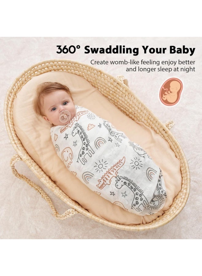 YOOFOSS Yoofoss Muslin Swaddle Blankets, 4-Pack Receiving Blankets for Baby Boys and Girls, 47 x 47 Inches Baby Blanket Neutral Swaddle Wrap 70% Rayon from Bamboo and 30% Organic Cotton Brown Animals - Image 2