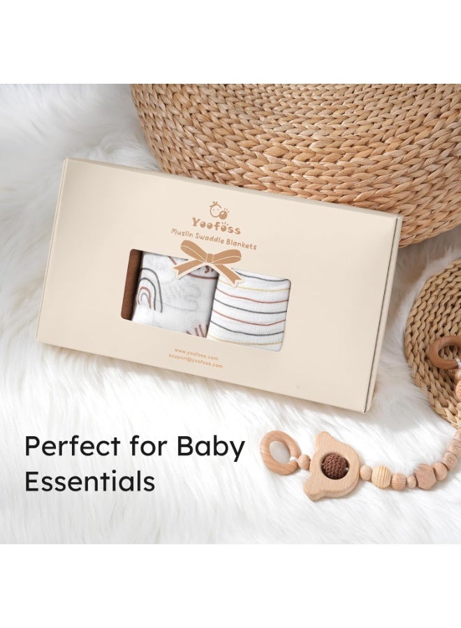 YOOFOSS Yoofoss Muslin Swaddle Blankets, 4-Pack Receiving Blankets for Baby Boys and Girls, 47 x 47 Inches Baby Blanket Neutral Swaddle Wrap 70% Rayon from Bamboo and 30% Organic Cotton Brown Animals - Image 4