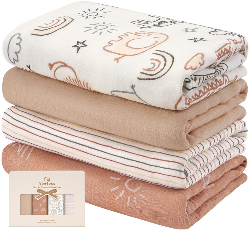 Yoofoss Muslin Swaddle Blankets, Organic Baby Blankets, 47 x 47 Inches Receiving Blanket for Baby Boys and Girls, Baby Essentials for Newborns Soft Breathable - Image 1
