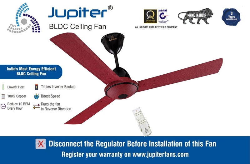 Jupiter Tricopter 3 Blades Fan With BLDC Motor 1200 mm Energy Efficient 5 Star Energy Saver High Speed Decorative Ceiling Fan Remote ControlledTRICOPTER RED - Image 2