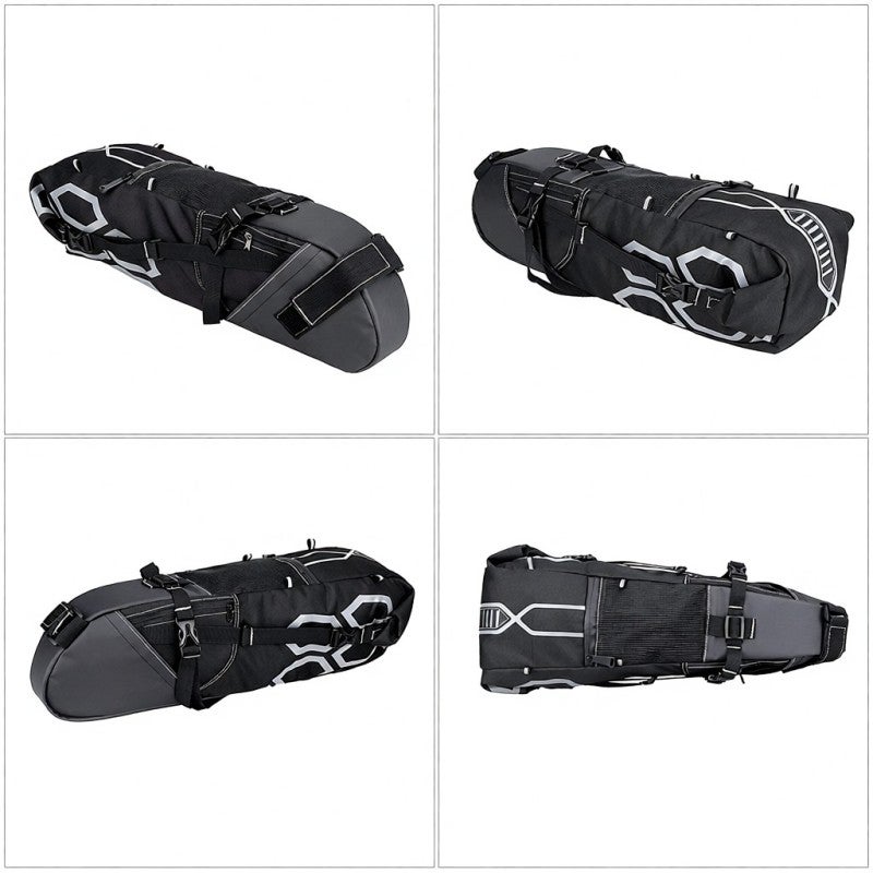 B-SOUL Bike Saddle Bag 10L Fold/12L Unfold Polyester Oxford Water Repellent - PE Block Support Reflective Strip Cycling Saddle Pouch for Riding Enthusiasts - Image 5