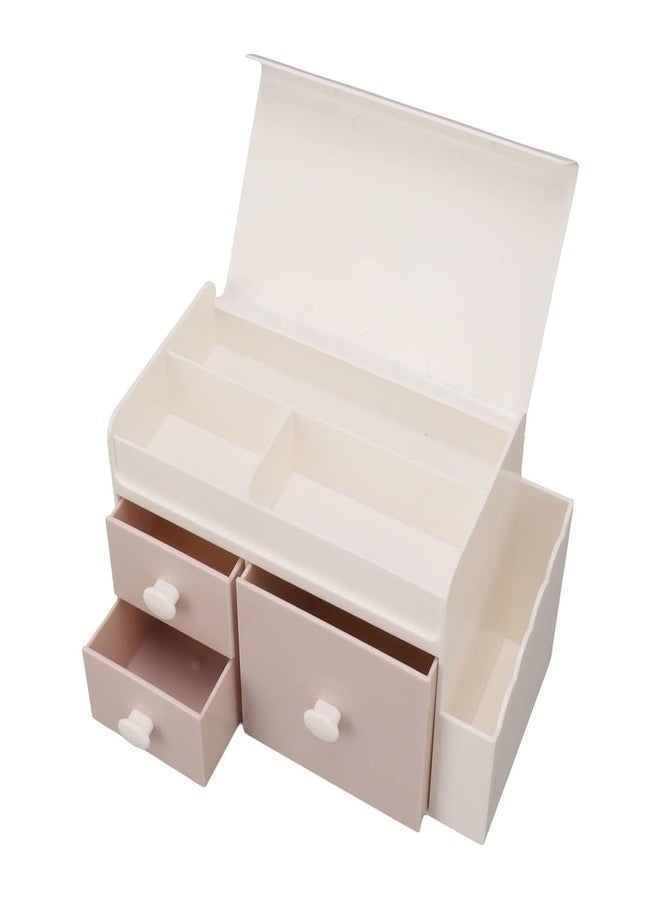 Dareesa Desk Jewelry Container, Lightweight Dustproof Flip Cover 3 Drawers Desktop Storage Holder Glossy Finish for Storing Cosmetics Pens - Image 1