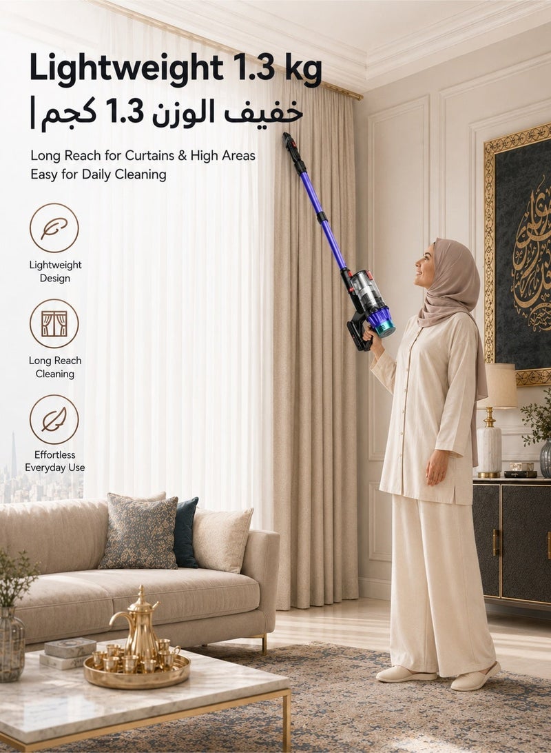 قف مكنسة كهربائية لاسلكية بقوة شفط 50 كيلوباسكال ومحرك 600 واط بدون فُرش، مكنسة عصا ويدوية 6 في 1 خفيفة الوزن، تشغيل حتى 60 دقيقة، شاشة LED ذكية، فرشاة مضادة لتشابك الشعر، فلتر HEPA وحاوية غبار 1.2 لتر للمنزل والسجاد والأرضيات والسيارة وشعر الحيوانات الأليفة - Image 5