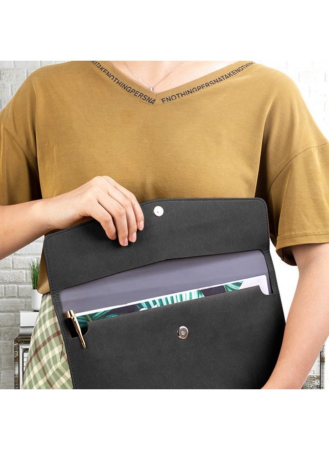 VANRA - 1 Piece Pu Leather Envelope File Folders A4 Paper Document Filing Envelope Document Organizer Leather Portfolio Folder Holder With Magnetic Closure (Black) - Image 1