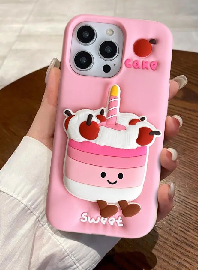 MiMi & BeiBei غطاء كعكة حلوة ناعم من السيليكون لجهاز آيفون 16 برو ماكس حماية أنيقة وفتحة دقيقة للكاميرا الرباعية غطاء خلفي للسيدات تصميم ثلاثي الأبعاد لطيف هدية غطاء خلفي من السيليكون - Image 2