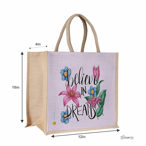 Sangra Multicolour Jute bag for Women and Men Lunch Bag with Zip and Handle (Small) (Pack of Two) - Image 4