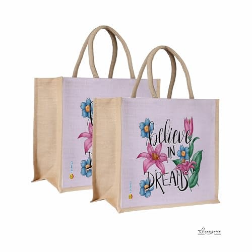 Sangra Multicolour Jute bag for Women and Men Lunch Bag with Zip and Handle (Small) (Pack of Two) - Image 2