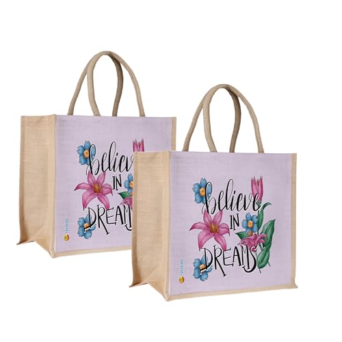 Sangra Multicolour Jute bag for Women and Men Lunch Bag with Zip and Handle (Small) (Pack of Two) - Image 1