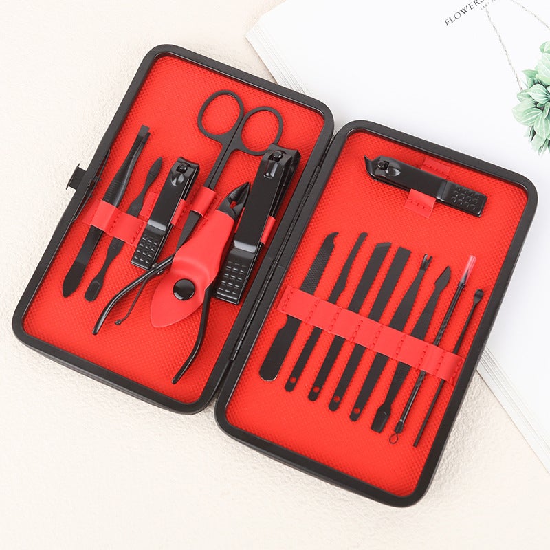 15 In 1 Professional Black Nail Clipper Manicure Set with Nail Tool Kit - Image 1