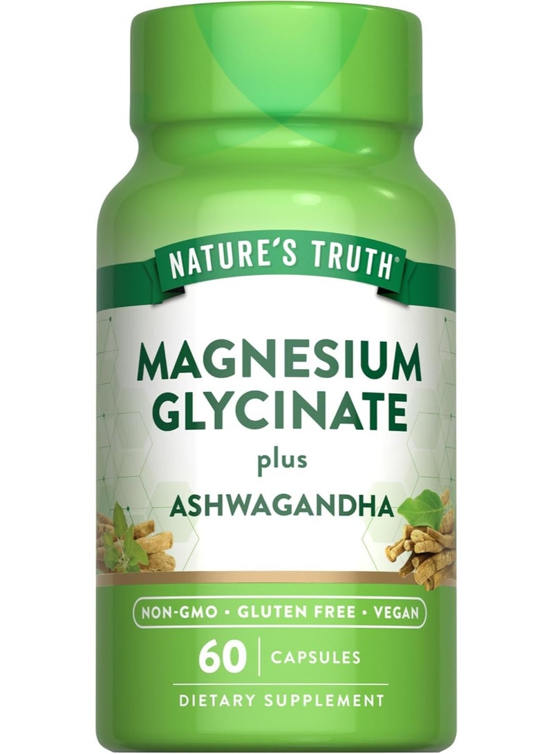 Nature's Truth Magnesium Glycinate with Ashwagandha | 60 Capsules | Vegan, Non-GMO & Gluten Free Supplement - Image 1