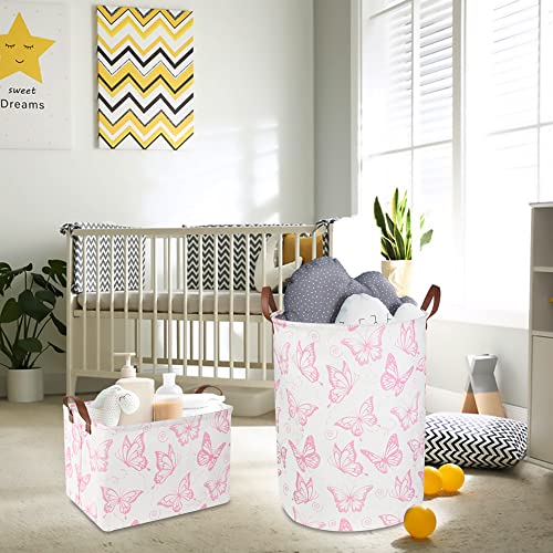 CLOCOR Pink Laundry Basket,Waterproof Nursery Hamper for Baby Girl ,Collapsible Storage Baskets for Girls Bedroom,Kids Toys Storage Bin,Room Decor,Gift Basket（Pink Butterfly - Image 2