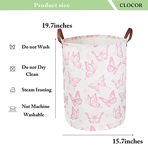 CLOCOR Pink Laundry Basket,Waterproof Nursery Hamper for Baby Girl ,Collapsible Storage Baskets for Girls Bedroom,Kids Toys Storage Bin,Room Decor,Gift Basket（Pink Butterfly - Image 5