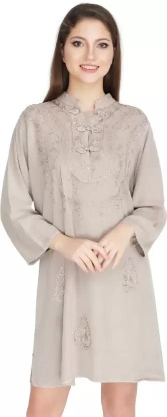 Ukal Women's Plus Size Tunic Tops Summer Long Sleeve Round Neck Blouses-Dress Ruffle Flowy Up T Shirts (Light Beige) - Image 1