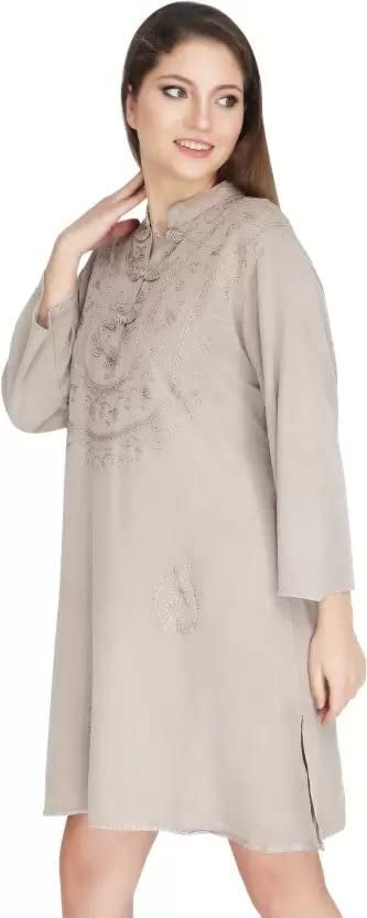 Ukal Women's Plus Size Tunic Tops Summer Long Sleeve Round Neck Blouses-Dress Ruffle Flowy Up T Shirts (Light Beige) - Image 2