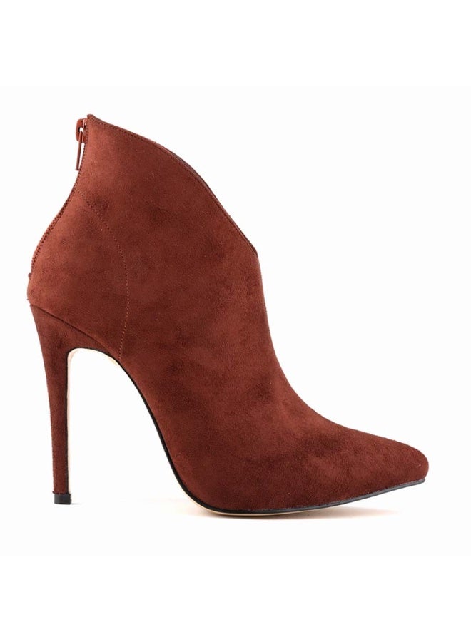 Loquat Flannel Zipper Stiletto Combat Boots 11cm Coffee - Image 1