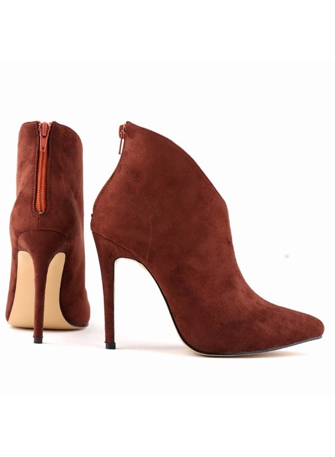 Loquat Flannel Zipper Stiletto Combat Boots 11cm Coffee - Image 2