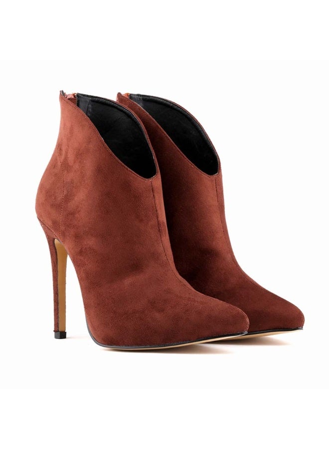 Loquat Flannel Zipper Stiletto Combat Boots 11cm Coffee - Image 3