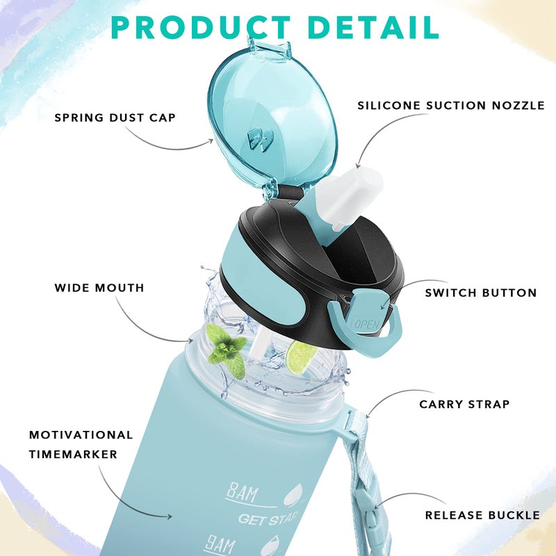 Enerbone 32 oz Drinking Water Bottle with Times to Drink and Straw, Motivational with Carrying Strap, Leakproof BPA & Toxic Free, Ensure You Drink Enough Water for Fitness Gym Outdoor - Image 3