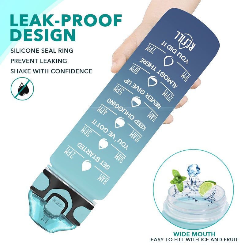 Enerbone 32 oz Drinking Water Bottle with Times to Drink and Straw, Motivational with Carrying Strap, Leakproof BPA & Toxic Free, Ensure You Drink Enough Water for Fitness Gym Outdoor - Image 4