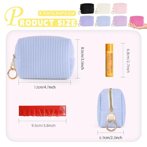 Playexen Mini Makeup Bag, Corduroy Small Cosmetic Bag for Purse with Ring Buckle, Portable Travel Makeup Pouch for Lipsticks, Chapsticks, Coin, Earphone, Credit Card (Beige) - Image 2