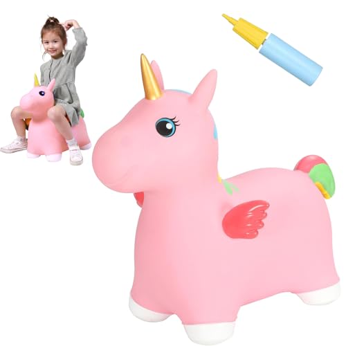 INPANY Unicorn Bouncy Horse Toys for 2 Year Old Girl Toddler Girl Bouncing Animal Hopper Horse Inflatable Hopping Ride on Rubber Bouncer Indoor Outdoor Baby Birthday Gifts for 3 4 Year Old Boys - Image 1