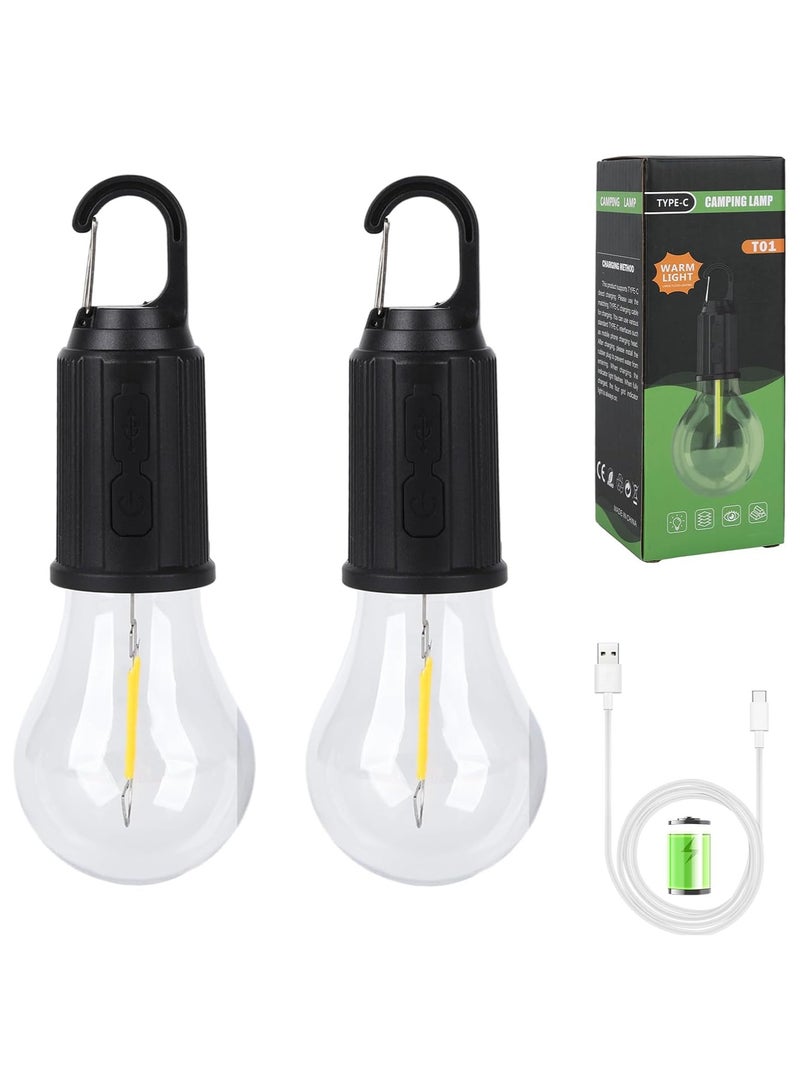 كيمايا قطعتان من مصابيح التخييم القابلة لإعادة الشحن للخيام، عبوة من قطعتين من مصابيح LED للتخييم بتصميم كلاسيكي بثلاثة أوضاع إضاءة، مصباح خيمة محمول لإضاءة الطوارئ مع خطاف تثبيت للتخييم والمشي لمسافات طويلة وصيد الأسماك وحمل حقائب الظهر - Image 2