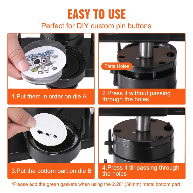 VEVOR Button Maker, 1/1.25/2.28 inch(25/32/58mm) 3-in-1 Pin Maker with 300pcs Button Parts, Ergonomic Arc Handle Punch Press Kit, Button Maker Machine with Panda Magic Book, for Children DIY Gifts - Image 4