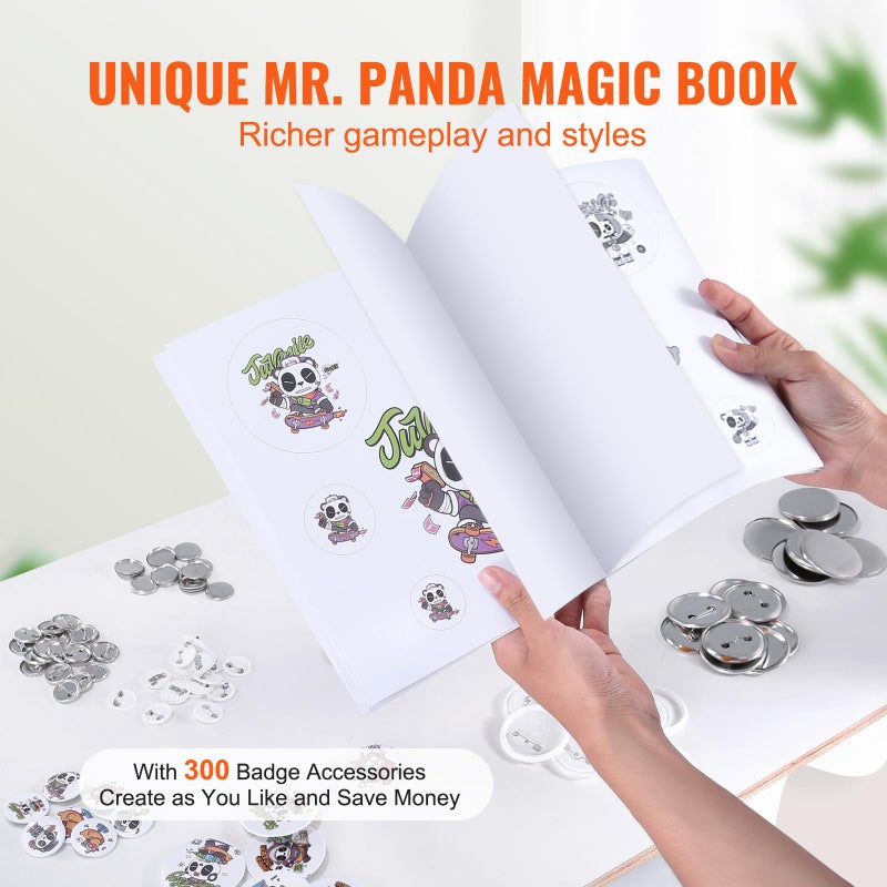VEVOR Button Maker, 1/1.25/2.28 inch(25/32/58mm) 3-in-1 Pin Maker with 300pcs Button Parts, Ergonomic Arc Handle Punch Press Kit, Button Maker Machine with Panda Magic Book, for Children DIY Gifts - Image 5