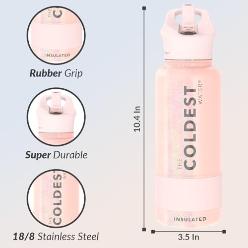 THE COLDEST WATER Coldest Insulated Water Bottle with Straw Lid - Stainless Steel Metal Insulated Bottle for Men & Women (Forever Pink Glitter, 32 oz) - Image 4