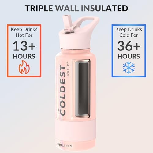 THE COLDEST WATER Coldest Insulated Water Bottle with Straw Lid - Stainless Steel Metal Insulated Bottle for Men & Women (Forever Pink Glitter, 32 oz) - Image 2