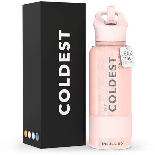 THE COLDEST WATER Coldest Insulated Water Bottle with Straw Lid - Stainless Steel Metal Insulated Bottle for Men & Women (Forever Pink Glitter, 32 oz) - Image 1